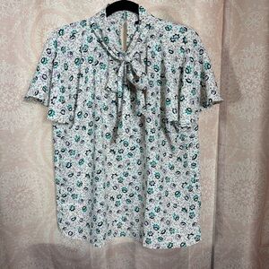 Ann Taylor Floral Mock Neck Bow Winter White Online Exclusive